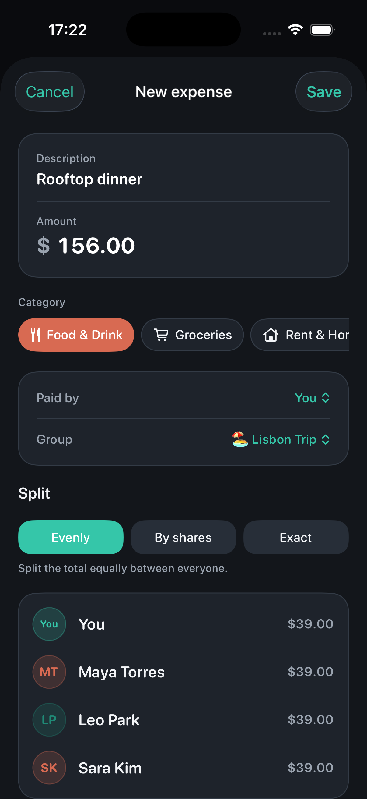 Owenest new expense split editor